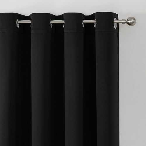 Vorhang Kräuselband Ösen Schlaufe verdunkelung Thermo Gardine 3 Größen 11 Farben (140 x 225 cm, schwarz - Ösen) von Schwar Textilien