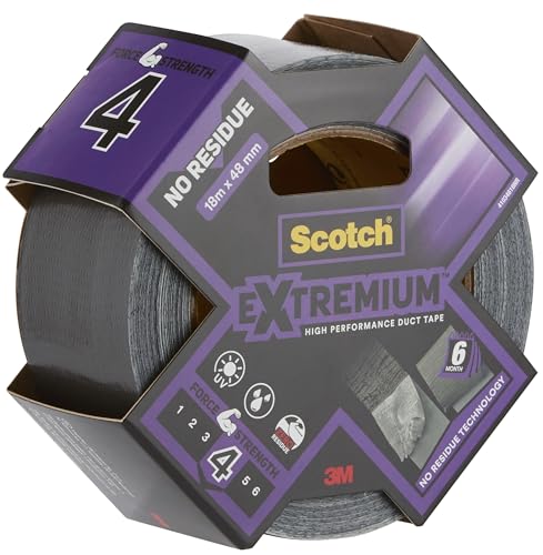 Scotch Extremium Gewebeband No Residue, Wiederablösbar ohne Rückstände, 48 mm x 18.2 m, Hochleistungs-Klebeband, Panzertape - Wasserdichtes, Wetterfestes Reparaturband zum Befestigen und Abdichten von ScotchBlue