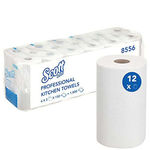 Scott Comfort Küchentücher 8556 2-lagige Küchenrolle 6 Packungen mit je 2 Küchenrollen x 150 Blatt (insges. 12 Küchenrollen/1.800 Papierküchentücher) Weiß von Scott