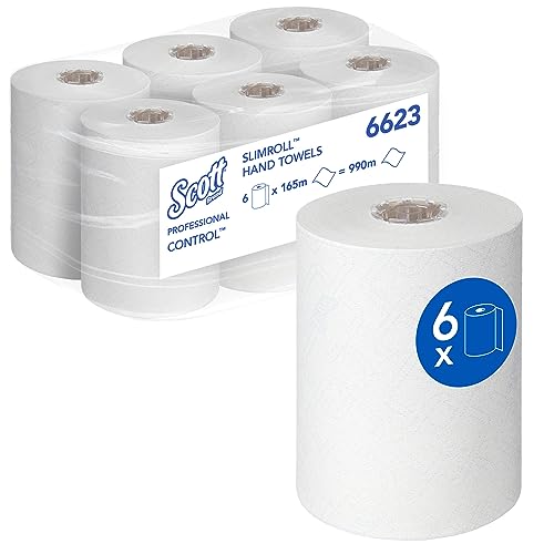 Scott Control Slimroll Rollenhandtücher 6623 – Einweg-Handtücher – 6 Papiertuchrollen x 165 m Papierhandtücher, weiß (insges. 990 m) von Scott