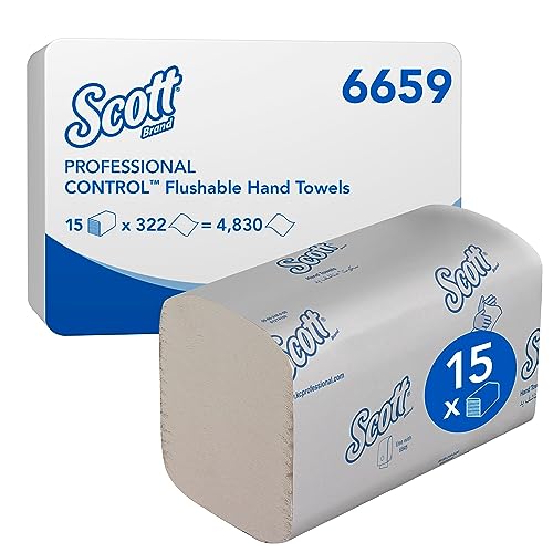 Scott Control, 6659, herunterspülbare Falthandtücher, 1-lagig, weiß, 15 Packungen x 300 Tücher von Scott