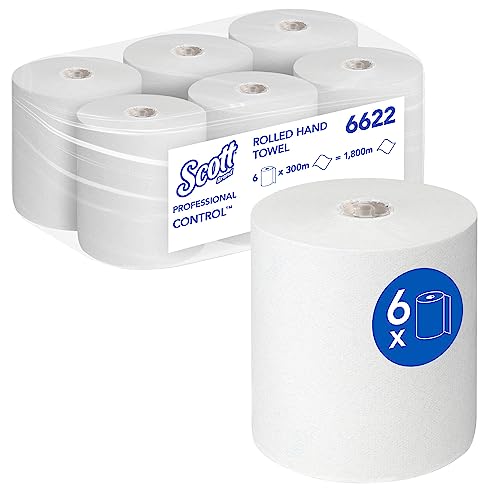 Scott Control Rollenhandtücher 6622 – Einweg-Handtücher – 6 Papiertuchrollen x 300 m Papierhandtücher, weiß (insges. 1.800 m) von Scott