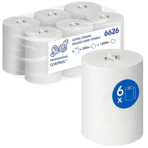 Scott Control Extrastarke Rollenpapiertücher 6626 – Papierhandtücher – 6 x 300 m weiße Papiertuchrollen (insges. 1.800 m) von Scott