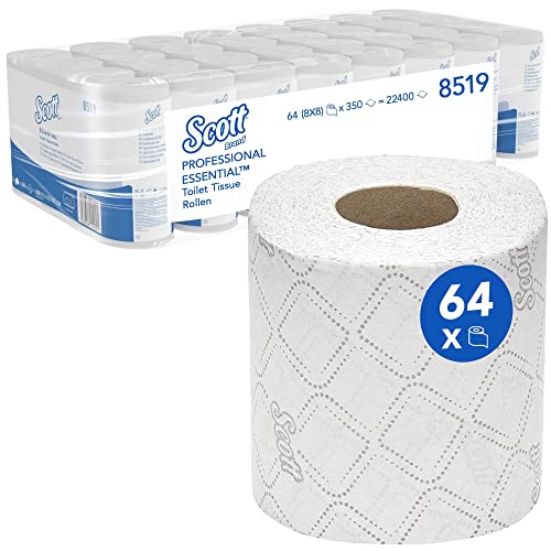 Scott Essential Toilettenpapier 8519 - 64 Toilettenpapierrollen x 350 Wc-papier Blätter (22.400 Blätter) - weiß, 2-lagig von Scott