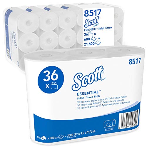 Scott Essential Toilettenpapierrollen 8517 – 2-lagiges Toilettenpapier – 6 Packungen mit je 6 Rollen x 600 Blatt, weiß (insges. 36 Rollen/21.600 Blatt) von Scott