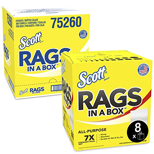Scott Rags In A Box 75260 - Strapazierfähige Einmaltücher - 8 Kartons à 200 weiße Reinigungstücher für Autos (1.600 Papiertücher insgesamt) von Scott