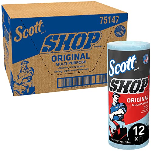 Scott Shop Towels Original 75147 - Strapazierfähige Reinigungstücher in Blau - 12 Packungen mit 1 blauen Rolle à 55 Einmaltücher (660 Papiertücher insgesamt) von Scott