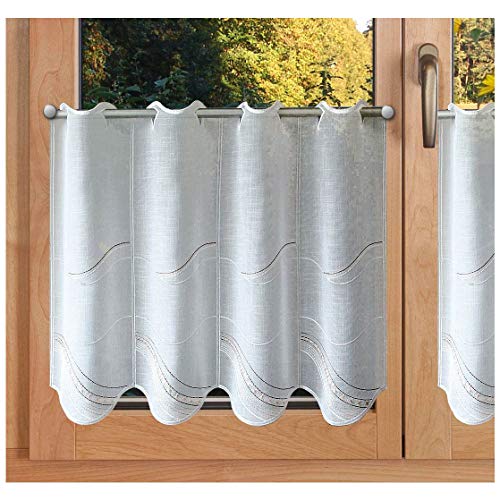 SeGaTeX home fashion Elegante Scheibengardine Katja Bistrogardine aus Plauener Spitze mit moderner Stickerei in weiß-braun 45 x 80 von SeGaTeX home fashion