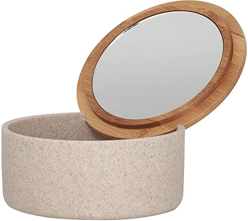 Sealskin Grace Kosmetikbox mit Spiegel, Schmuckdose aus Polyresin und Bambus, Farbe: Sand von Sealskin