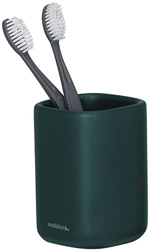 Sealskin Mind Zahnputzbecher, Zahnbürstenhalter aus Zement, Farbe: Dunkelgrün, B x H x T: 75 x 111 x 75 mm von Sealskin