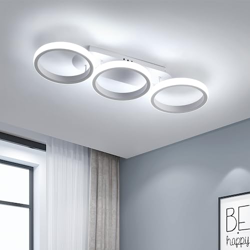 Moderne LED Deckenleuchte, 32W Einfache Dreikreis Parallel LED Aluminium Deckenlampe, Weiße Deckenlicht aus Schmiedeeisen, kaltweißes Licht 6500 K, Durchmesser 52 * 17 cm, für Innenbeleuchtung von Seamoon