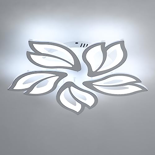 Seamoon LED Deckenleuchte moderne Acryl Deckenlampe, kreatives Blütenblätter-Design, 65W Deckenleuchten für Wohnzimmer, Schlafzimmer, Küche, Esszimmer, weißes Licht 6500 K (weiß, 5 Blütenblätter) von Seamoon
