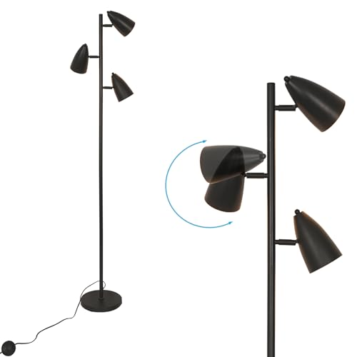 Seamoon Stehlampe Schwarze drehbare Schwenkbare Stehlampe E27 Fassung, maximal 60W, Retro-Stehlampe, Metall-Fußschalter, Schlafzimmer Stehleuchte Wohnzimmer Stehlampe, industrielles Stehleuchte von Seamoon