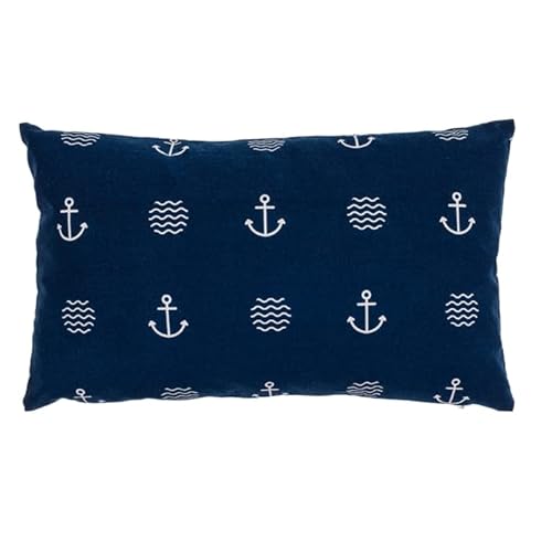 Seaside No.64 - Maritimes Kissen mit Ankern und Wellen für Couch, Bett, Boot, Terrasse - blau mit weißen Symbolen - in der Größe 30cm x 50cm - mit Reißverschluss - waschbar bei 30° von Seaside No.64