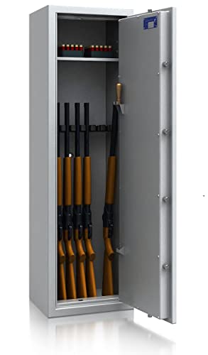 SafeHero Waffenschrank Klasse 0 EN 1143-1 Secureo Hawk 7 XL | Waffenschrank 0 für 7 Langwaffen | Langwaffenschrank mit Schlüsselschloss | Zugelassener Waffenschrank Langwaffen, Kurzwaffen + Munition von Secureo