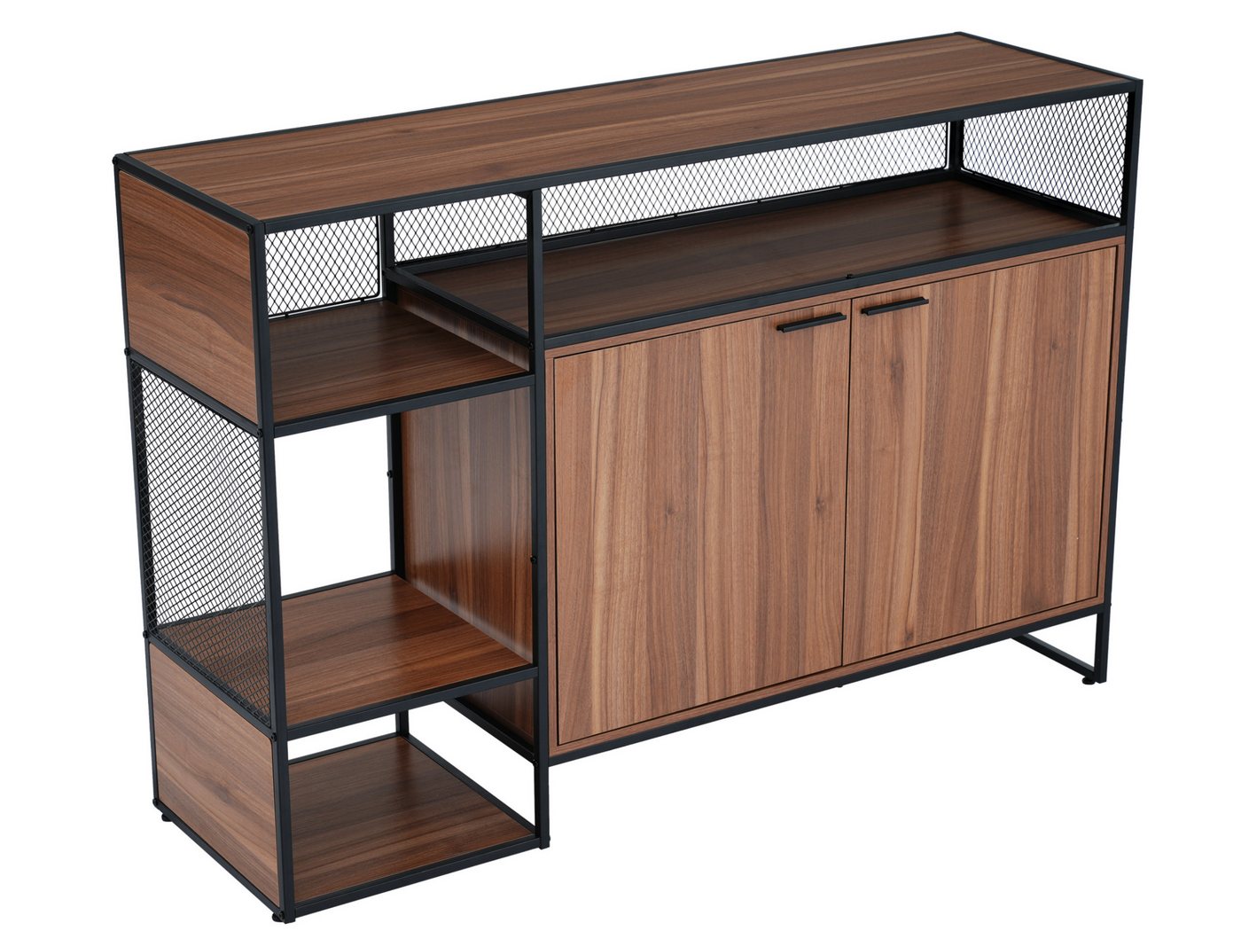 SeedWave Anrichte Küchenkommode aus Holz, Buffetschrank mit Regalen und Metallbeinen, Schrank für Wohnzimmer, Esszimmer (braun) von SeedWave