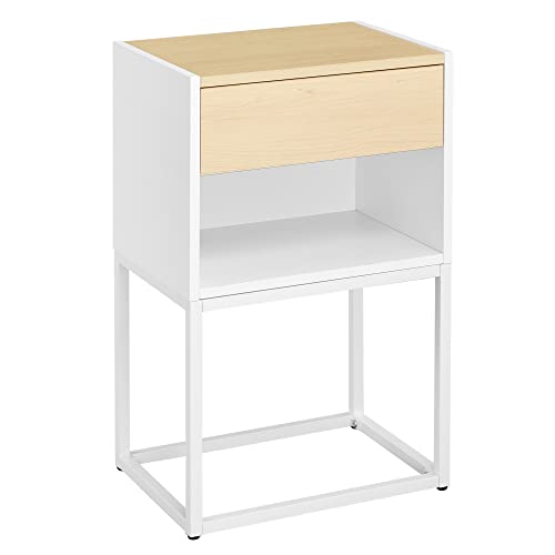 SEGENN Nachttisch ‎Weiß, Beistelltisch mit Schublade, Modern Design, Beistelltisch mit Ablage, Couchtisch, Holz Metall von Segenn