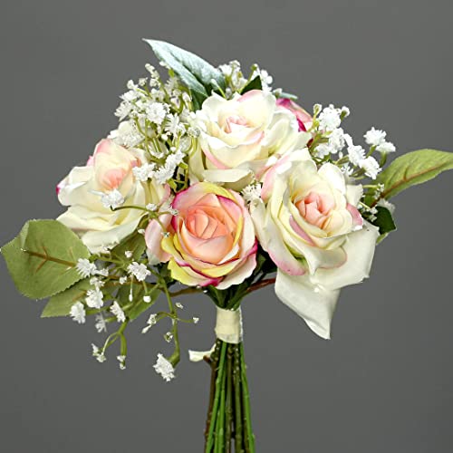 Rosen- Schleierkrautbouquet 24cm rosa-Creme DP Kunstblumen künstlicher Strauß Rosen Blumen Rosenstrauß von Seidenblumen Roß