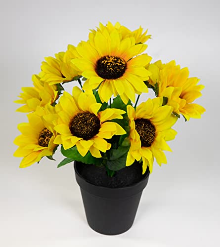 Sonnenblumenbusch/Sonnenblume 30cm im Topf JA Kunstblumen künstliche Blumen Pflanzen von Seidenblumen Roß