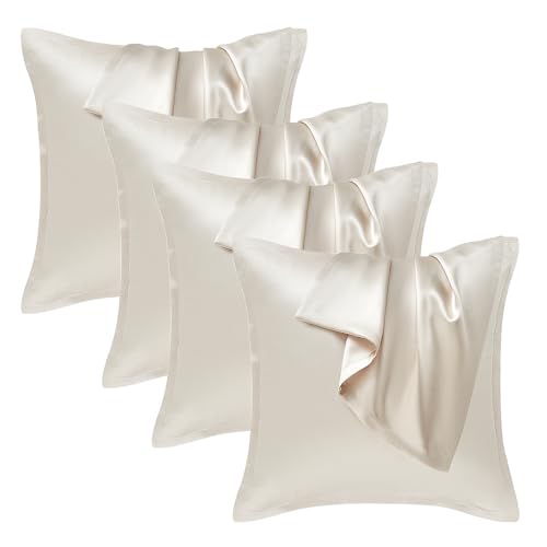 Seiwohl Satin Kissenbezug 40 x 80, 4 Stück Satin Kopfkissenbezug 40x80 Pillowcase Kissen Bezug Kissenhülle für Haar und Haut, ähnlich wie Seide, Beige von Seiwohl