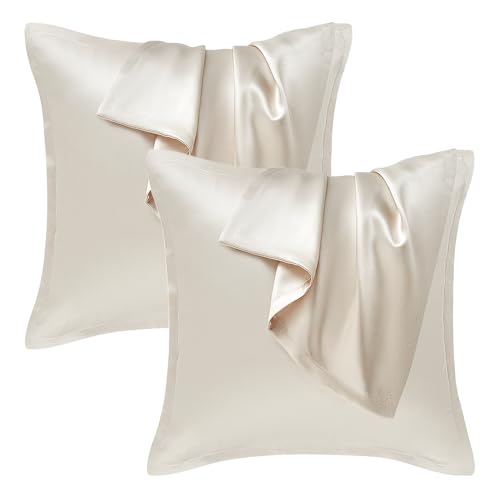 Seiwohl Satin Kissenbezug 40x40, 2er Set Satin Kopfkissenbezug Pillowcase Kissen Bezug Kissenhülle für Haar und Haut, ähnlich wie Seide, Beige von Seiwohl