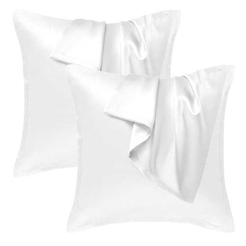 Seiwohl Satin Kissenbezug 40x40, 2er Set Satin Kopfkissenbezug Pillowcase Kissen Bezug Kissenhülle für Haar und Haut, ähnlich wie Seide, Weiß von Seiwohl