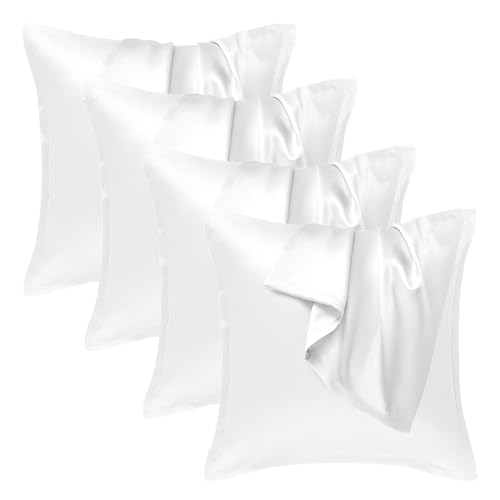 Seiwohl Satin Kissenbezug 40x40, 4 Stück Satin Kopfkissenbezug Pillowcase Kissen Bezug Kissenhülle für Haar und Haut, ähnlich wie Seide, Weiß von Seiwohl