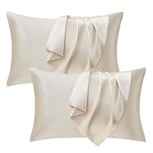 Seiwohl Satin Kissenbezug 40x70, 2er Set Satin Kopfkissenbezug 70 x 40 Pillowcase Kissen Bezug Kissenhülle für Haar und Haut, ähnlich wie Seide, Beige von Seiwohl