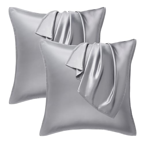 Seiwohl Satin Kissenbezug 80x80, 2er Set Satin Kopfkissenbezug Pillowcase Kissen Bezug Kissenhülle für Haar und Haut, ähnlich wie Seide, Grau von Seiwohl