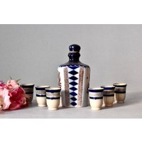Vintage Keramik Trink Set Flasche Mit Tassen Rustikal Dekor Geschenk Germany von SekulidisAntiques