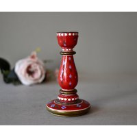 Vintage Kerzenhalter Aus Holz, Wohnkultur Kerzenleuchter in Rot von SekulidisAntiques