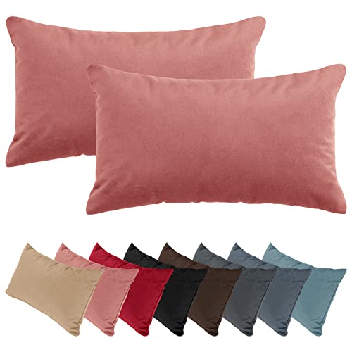 Selfitex 2er Set 30x50 cm SAMT Sofakissen mit Füllung und Bezug, Dekokissen mit Velourbezug, Samtkissen, Dekoratives Couchkissen, kuschelig weiches Zierkissen, modisches Kopfkissen (Pastellrosé) von Selfitex