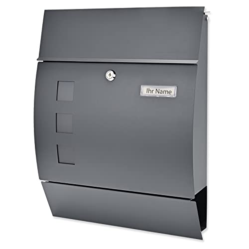 Verda Briefkasten XL mit Zeitungsfach Modern Postkasten Designer Wandbriefkasten Sichtfenster, Zeitungsrolle, Namensschildhalter, abschließbar SN3651-1 von Sellnet