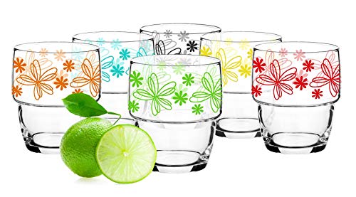 Sendez 6 Stapelbare Trinkgläser 250ml Saftglas Wasserglas mit Blumen-Motiv Saftgläser Wassergläser von Sendez