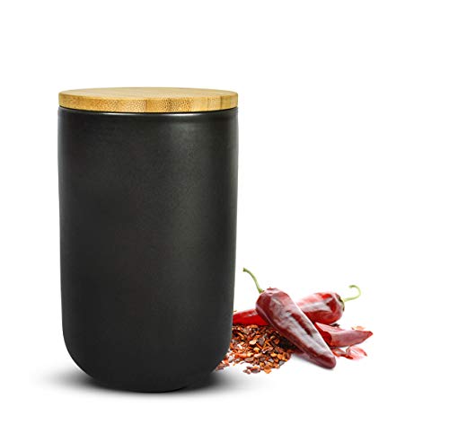 Sendez Schwarze Vorratsdose 800ml mit Holzdeckel Vorratsbehälter Dose Müslidose Zuckerdose Keramik von Sendez