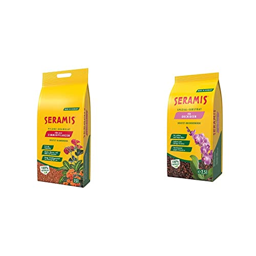 Seramis Pflanz-Granulat für alle Zimmerpflanzen, 15 Liter – Pflanzen Tongranulat, Blumenerde Ersatz zur Wasser- und Nährstoffspeicherung, Gelb & Spezial-Substrat für Orchideen, 2,5 l, Gelb von Seramis
