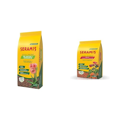 Seramis Spezial-Substrat für Kakteen und Sukkulenten, 7 l & Pflanz-Granulat für alle Zimmerpflanzen, 7,5 l – Pflanzen Tongranulat, Blumenerde Ersatz zur Wasser- und Nährstoffspeicherung von Seramis