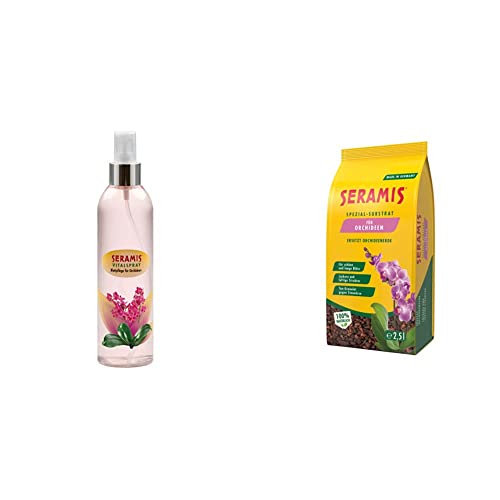 Seramis Vitalspray für Orchideen, 250 ml – Pflanzenpflege für Orchideen & Spezial-Substrat für Orchideen, 2,5 l – Orchideensubstrat mit Tongranulat und Pinienrinde, Gelb von Seramis