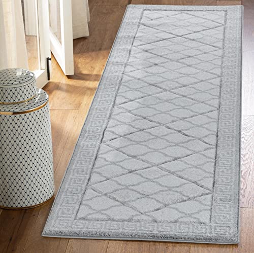 Serdim Rugs Ltd Moderner, weicher, handgeschnitzter Spalier griechischer Schlüssel, 1,2 cm Dicker Flor, wasserabweisend und farbecht, waschbare Teppiche, 60 x 230 cm, Grau/Schwarz von Serdim Rugs