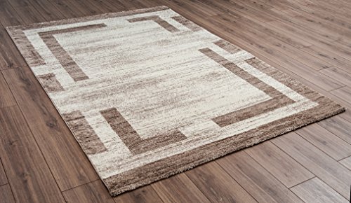 Serdim Rugs Moderner Teppich für Wohnzimmer Geometrisches Design extra weich mit 11 mm Florhöhe in Creme- und Silberfarben (Creme, 120 x 170 cm) von Serdim Rugs