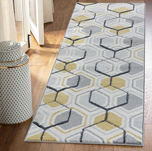 Serdim Rugs Moderner Teppich für Wohnzimmer, geometrisch, sechseckig, handgeschnitzt, Polypropylen, Grau, 60 x 230 cm von Serdim Rugs