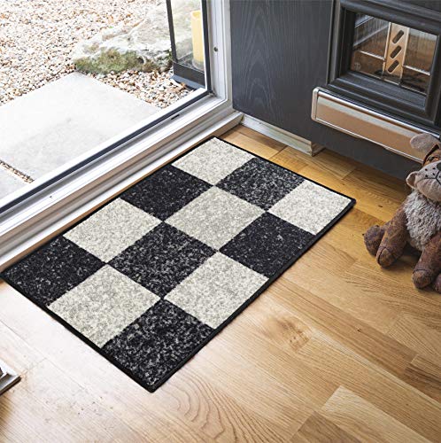 Serdim Rugs SQR Black 50x80 Teppichläufer, rutschfest, geometrisches Design, für Küche und Flur, Allzweck-Teppiche – Matten, Polyamid, Schwarzes Vierkant, 50x80 cm Rectangle von Serdim Rugs