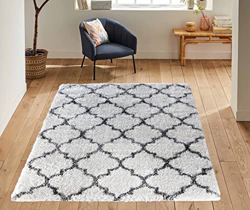 Serdim Rugs Teppiche für Wohnzimmer, marokkanisches Berber-Design, zottelig, 120 x 170 cm, Dunkelcreme von Serdim Rugs