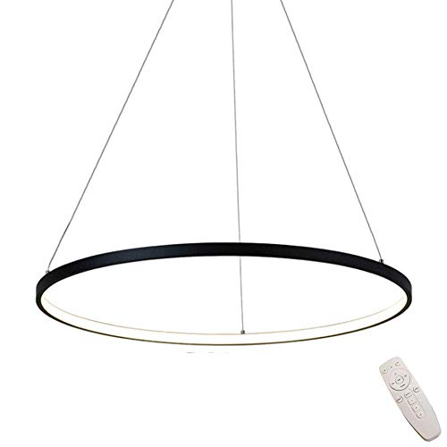 Serin-Eletro Modern LED-Pendelleuchte Schwarz Rund Ring Dimmbar mit Fernsteuerung höhenverstellbar Esstisch Lampe Schwarz Modernes Hängeleuchten for Esszimmer, Wohnzimmer, Büro von Serin-Eletro