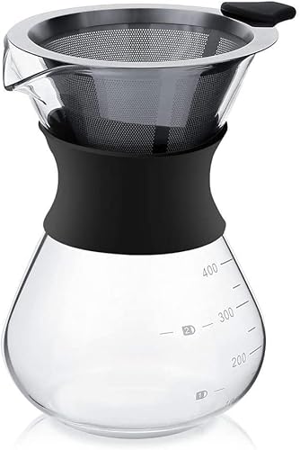 Serlium Handgebrühte Kaffeekanne, Glas-Sharing-Pot Haushalt Tragbare Tropf-Filtertasse 400 ml Glas-integrierter Topf Single Body mit Filtersieb von Serlium