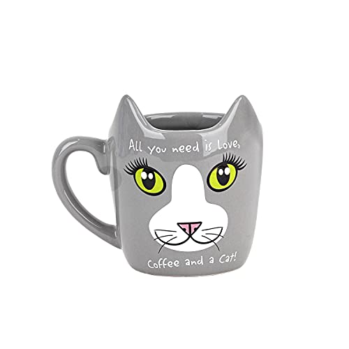 Servette Home Graue Katzen-Kaffeetassen für Katzenliebhaber. All you need is love, coffee and a cat! von Servette Home