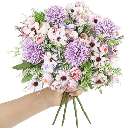 Serwalin 4 Bündel künstliche Blumen, lila gefälschte Pfingstrose Bouquet Blumen, Faux Blumenarrangements für Hochzeit von Serwalin