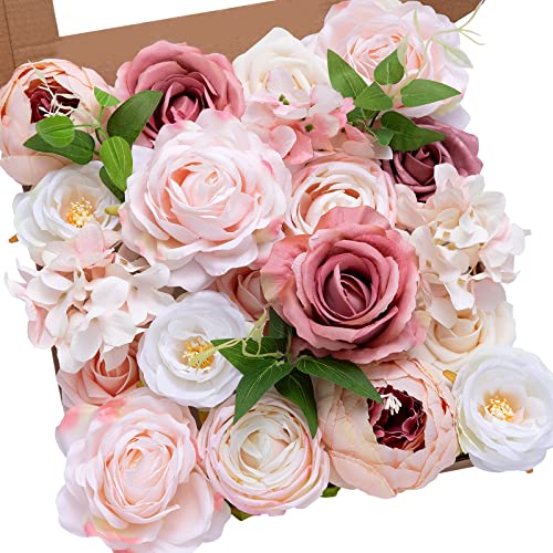 Serwalin Künstliche Blumen Rosa Pfingstrosen Seidenblumen Gefälschte Blumen mit Stielen Staubige Rosen für Hochzeitssträuße Tafelaufsätze Tortendekoration Baby Shower Dekoration von Serwalin