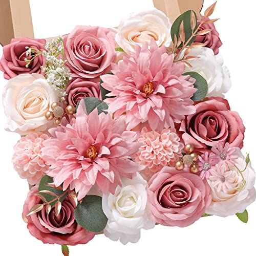 Serwalin Künstliche Blumen Hochzeit Rosa Blumen Seide Dahlie Blumen Fake Kuchen Blumen für Hochzeit Sträuße Tafelaufsätze Kuchen Dekor Baby Dusche Home Decor von Serwalin