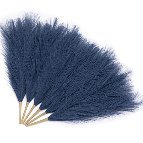 Serwalin Pampasgras Blau 45cm 6Stück, Künstliches Pampasgras Dekor Navy Home Decor, Faux Pampasgras Teal Feder Dekorationen, Hochzeit Tafelaufsätze Party Dekoration Kurz Pampas Vase Füller von Serwalin